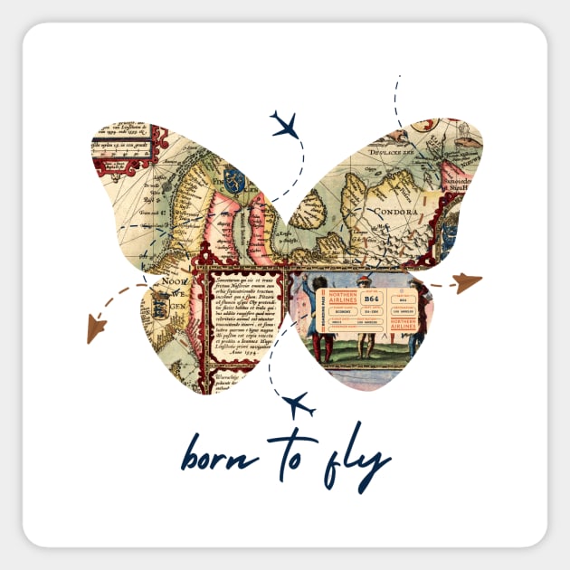 Vintage Map Butterfly: Born to Fly Adventure Design Sticker by Atieno